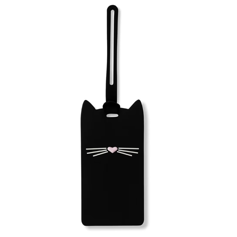 New Kate Spade Black Cat Luggage Tag with Pink Nose